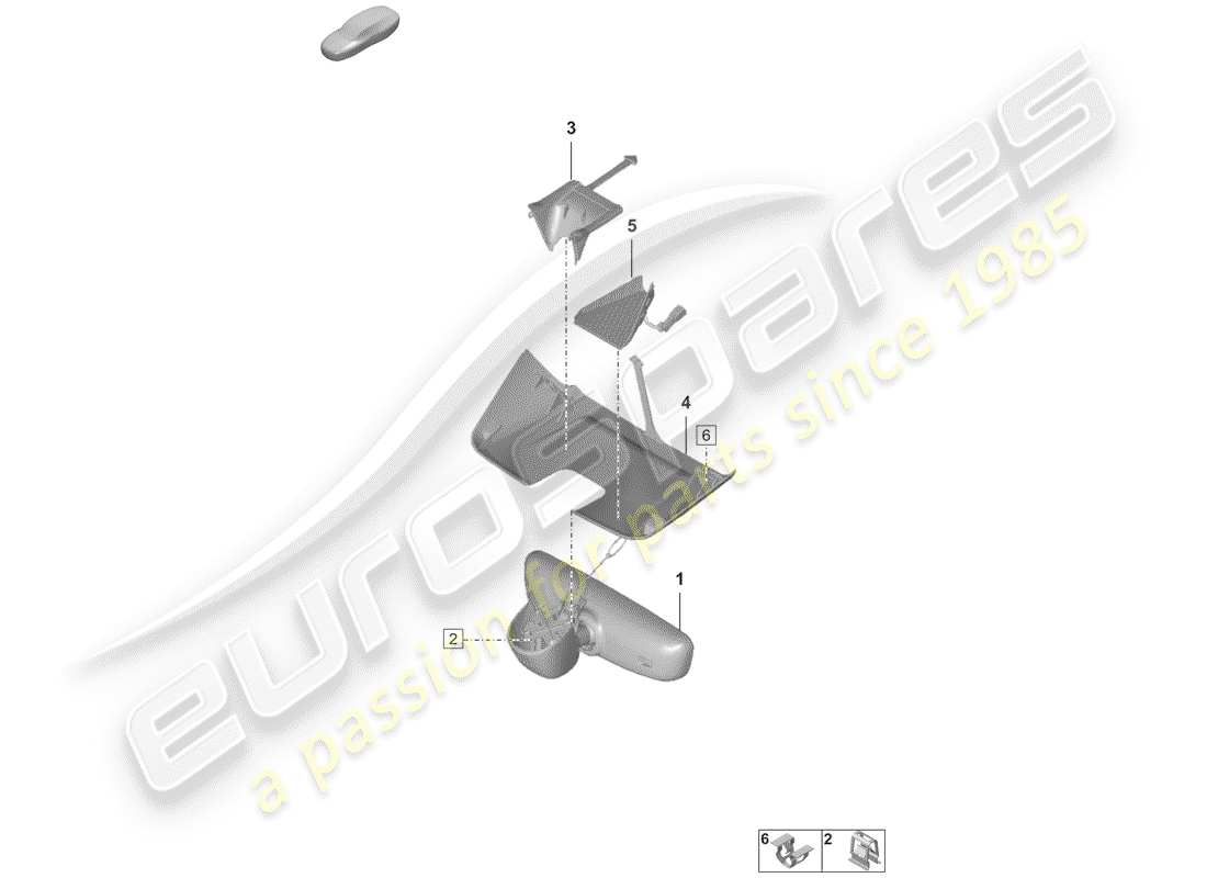 porsche 2020 (992-1) rear view mirror inner parts diagram