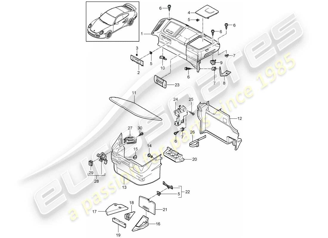 porsche 911 t/gt2rs (2012) luggage compartment part diagram