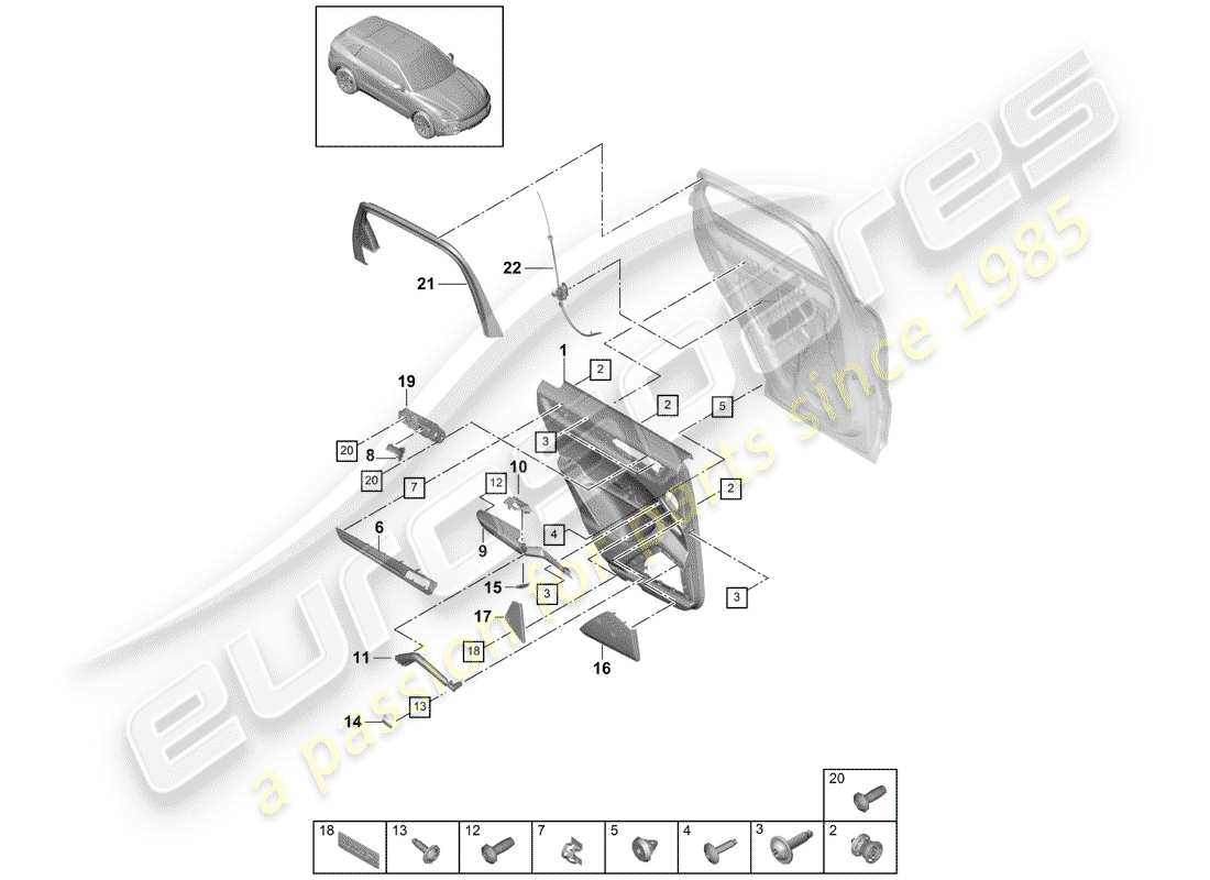porsche cayenne e3 (2020) door panel parts diagram