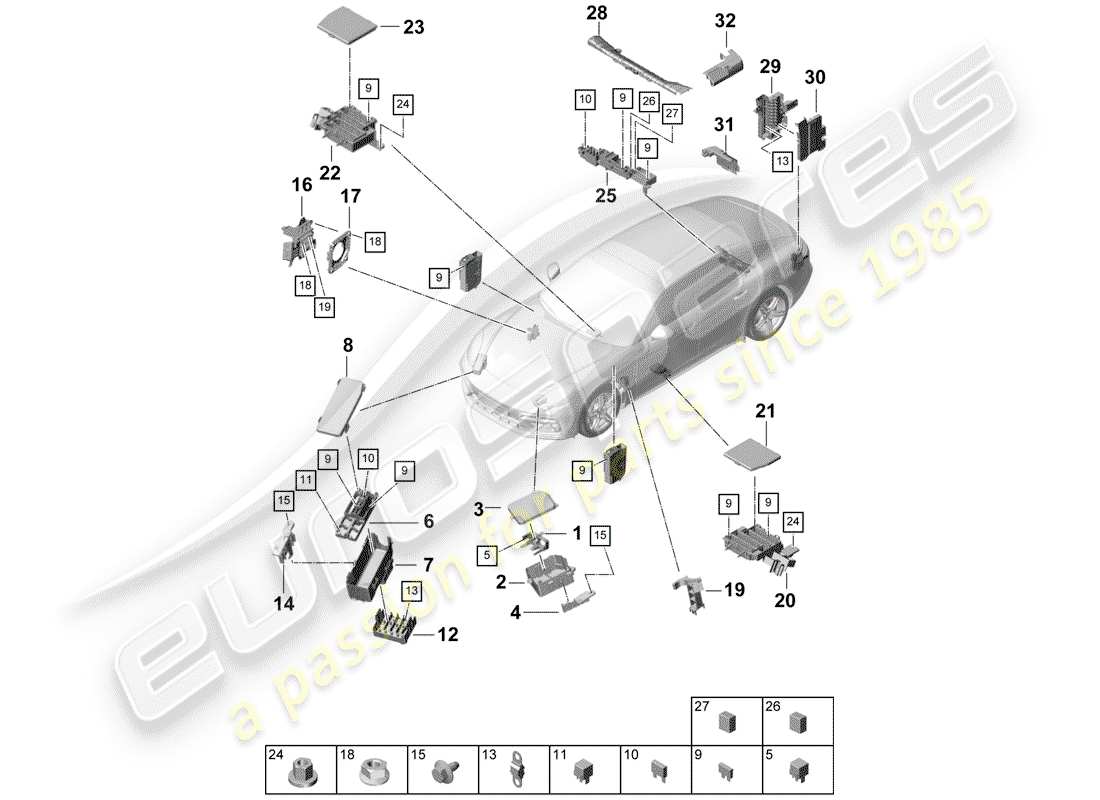 porsche 2020 (panamera 971-1) fuse box/relay plate part diagram