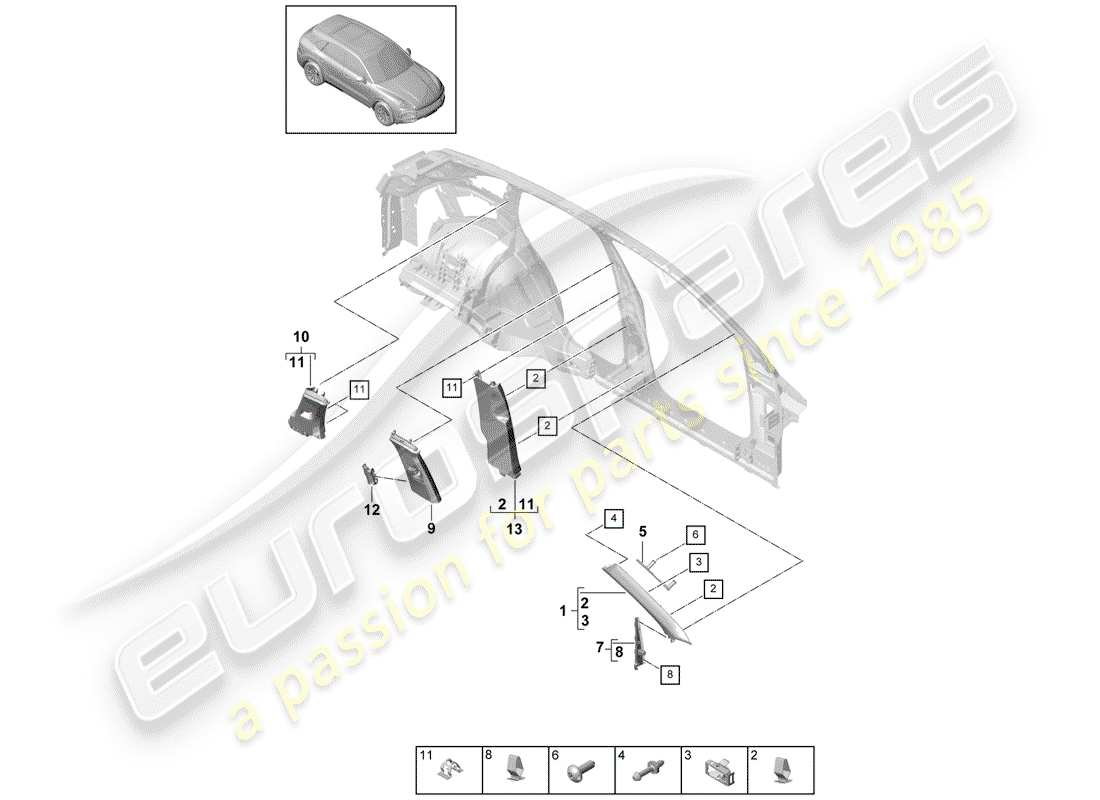 porsche 2019 (cayenne e3 9ya/9yb) lining part diagram