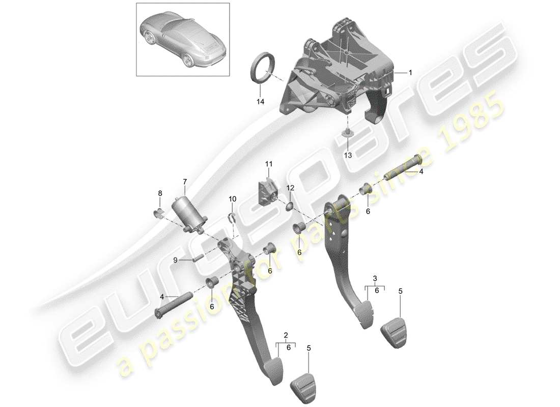 porsche 2014 (991-1) pedals part diagram