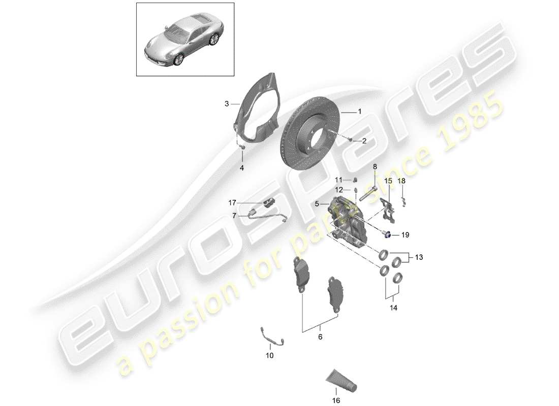 porsche 991 (2016) disc brakes parts diagram
