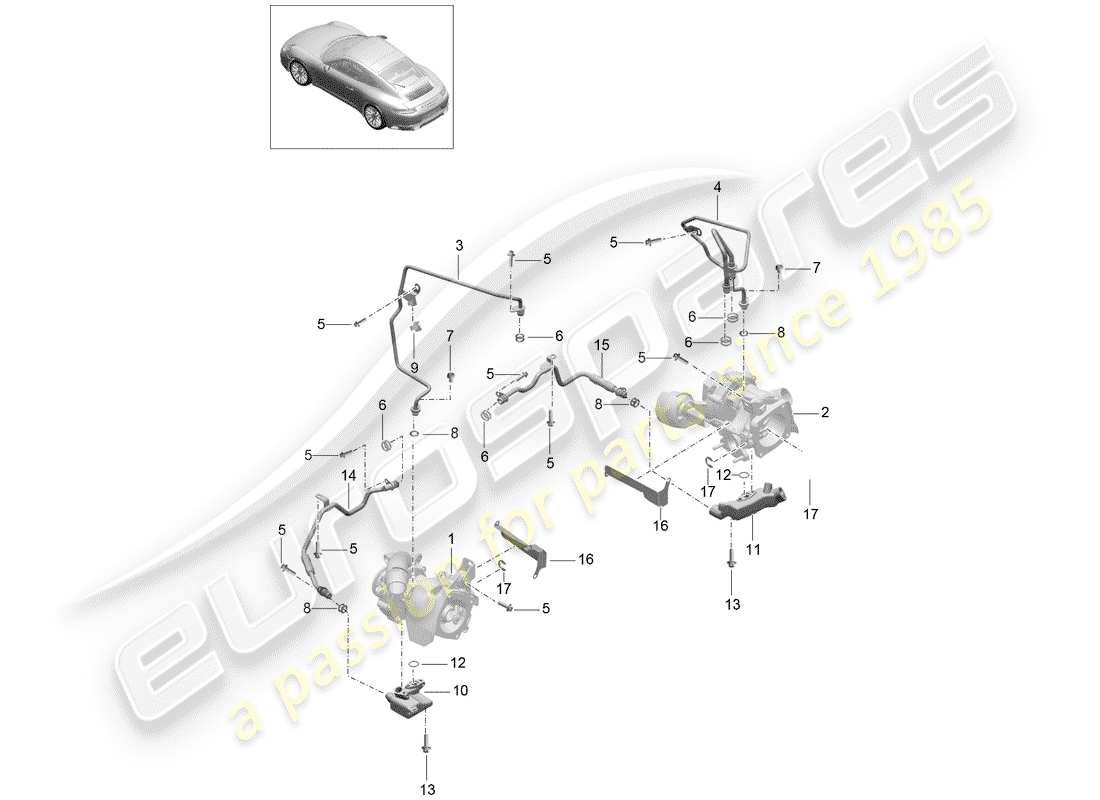 porsche 2018 (991-2) exhaust gas turbocharger part diagram