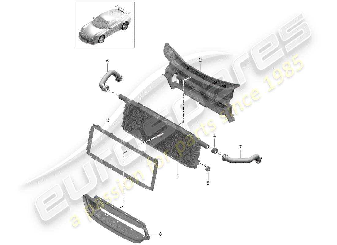 porsche 2014 (991-1 r/gt3/rs) radiator part diagram