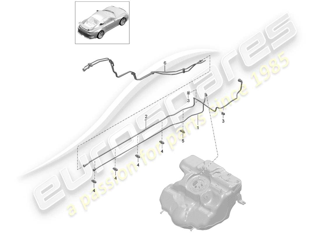porsche 2014 (991-1 r/gt3/rs) fuel line part diagram