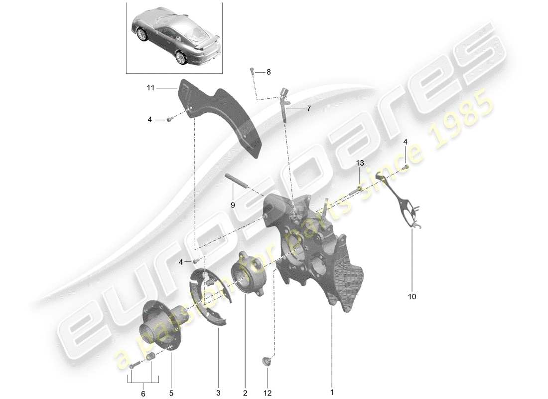 porsche 2014 (991-1 r/gt3/rs) wheel carrier part diagram