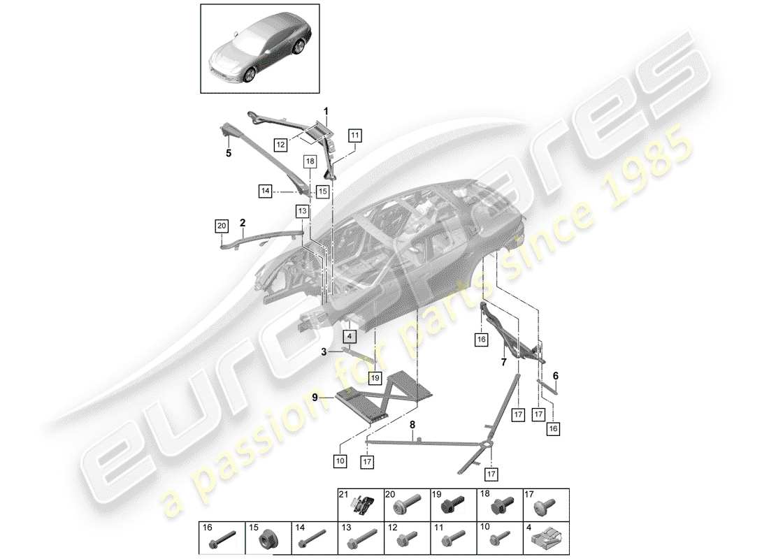 porsche 2020 (panamera 971-1) dome strut part diagram