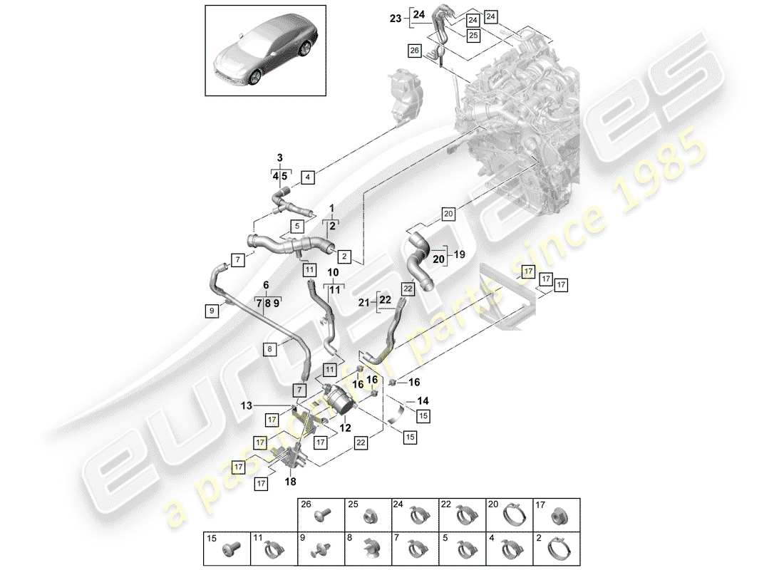 porsche 2020 (panamera 971-1) water cooling part diagram