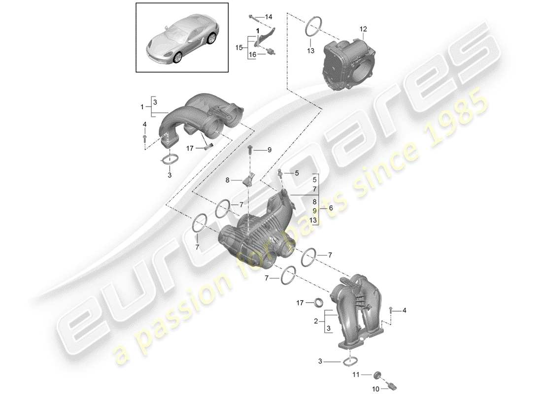 porsche 2019 (718 cayman) intake air distributor part diagram