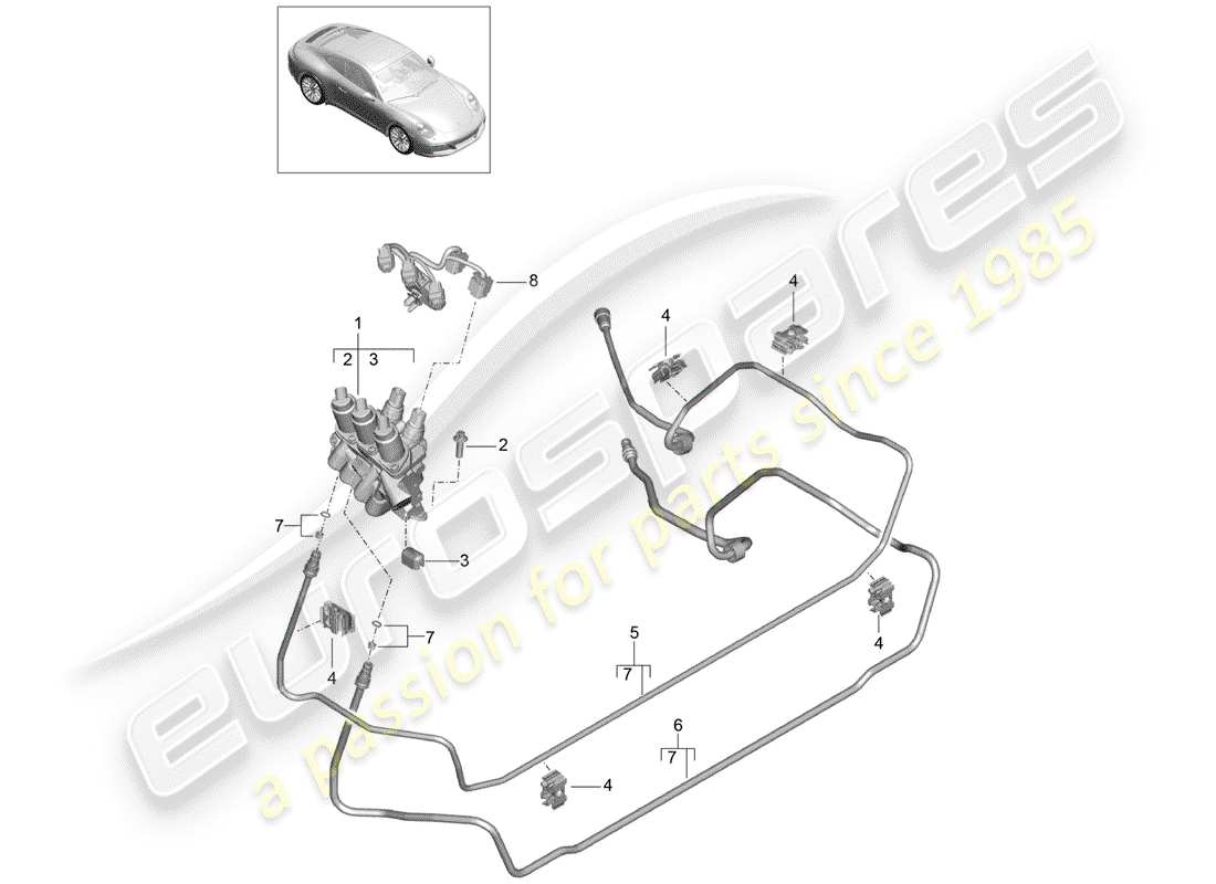 porsche 2018 (991-2) hydraulic line parts diagram