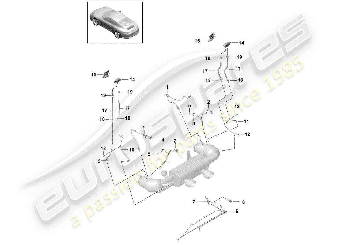 porsche 2018 (991-2) exhaust system parts diagram