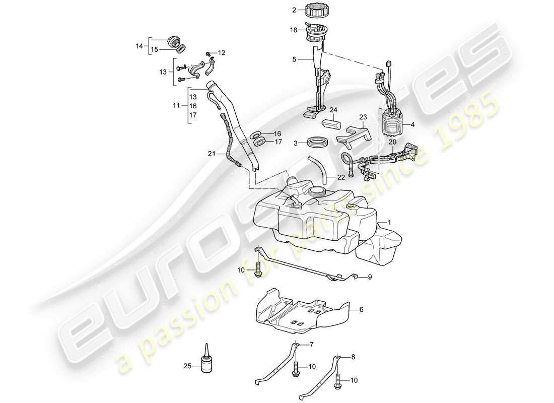 porsche 2007 (997-1) fuel tank part diagram