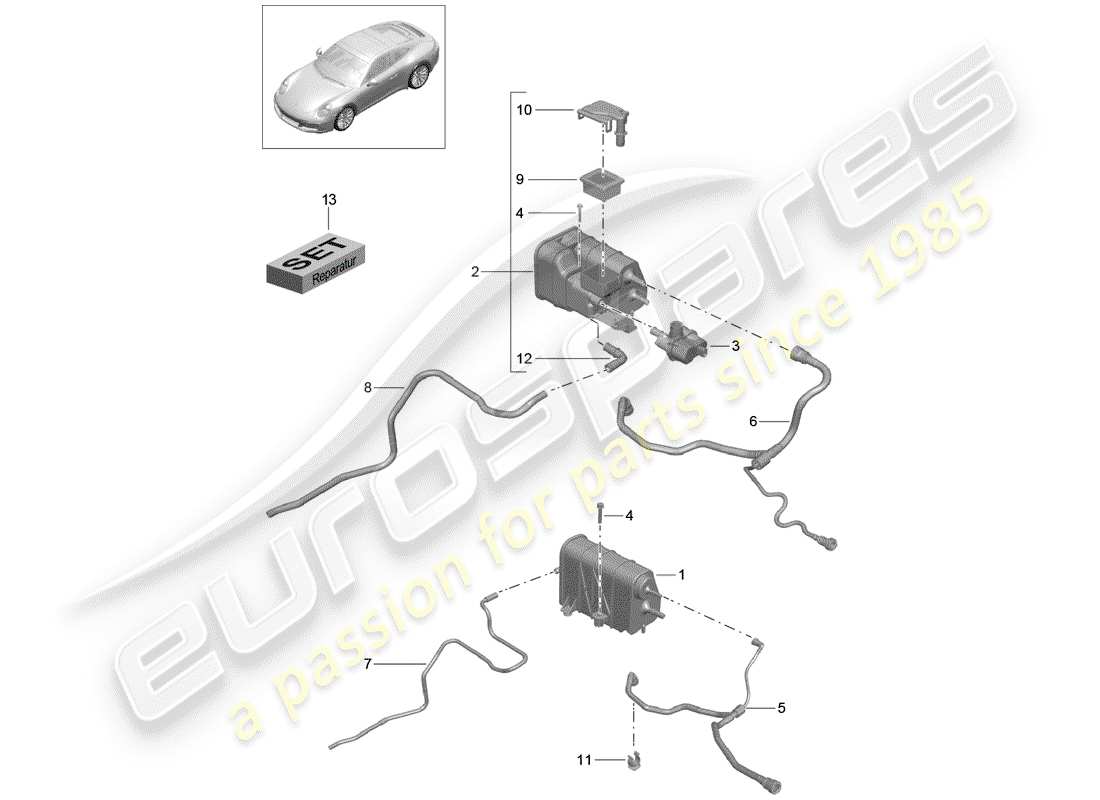 porsche 2020 (991-2) evaporative emission canister part diagram