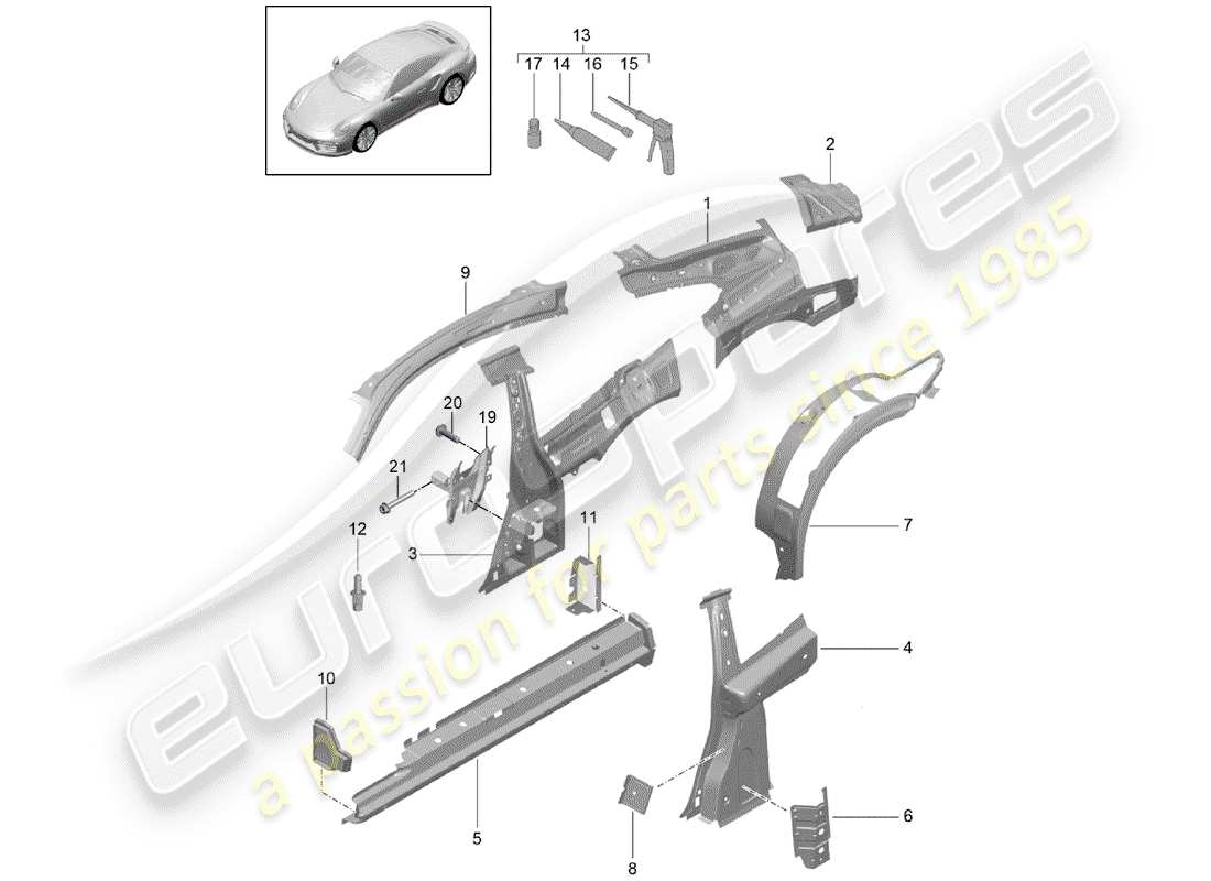 porsche 2019 (991-2 turbo) side panel part diagram