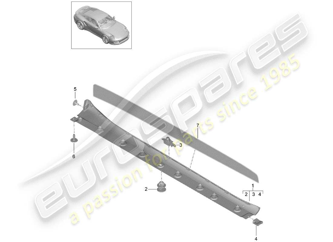porsche 2019 (991-2 turbo) side member trim part diagram