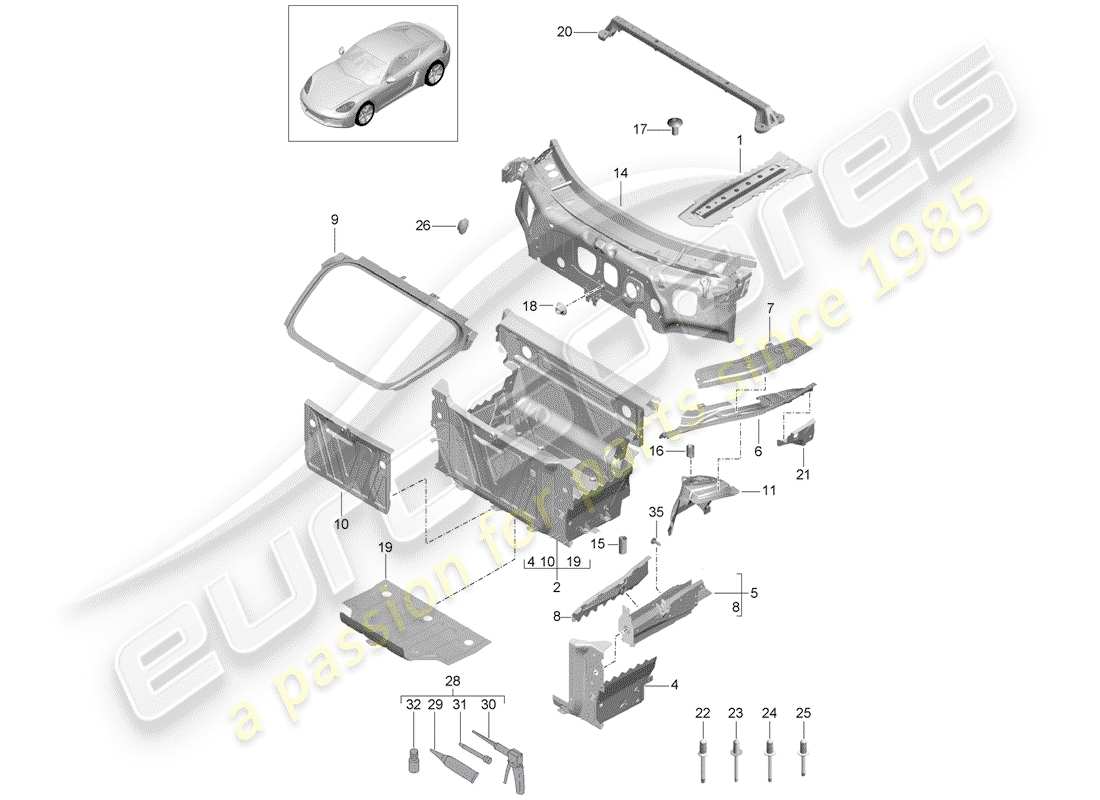 porsche 2017 (718 cayman) front end part diagram
