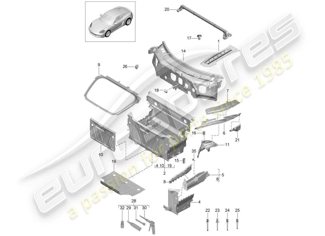 porsche 718 cayman (2017) front end parts diagram