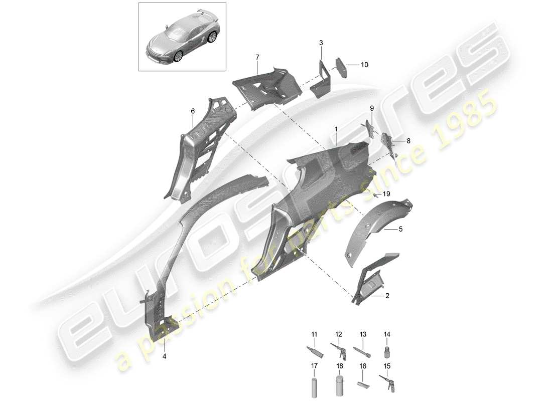 porsche cayman gt4 (2016) side panel parts diagram