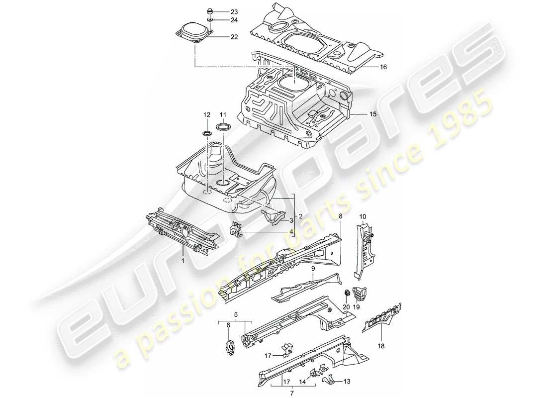 porsche 996 t/gt2 (2001) front end - single parts part diagram