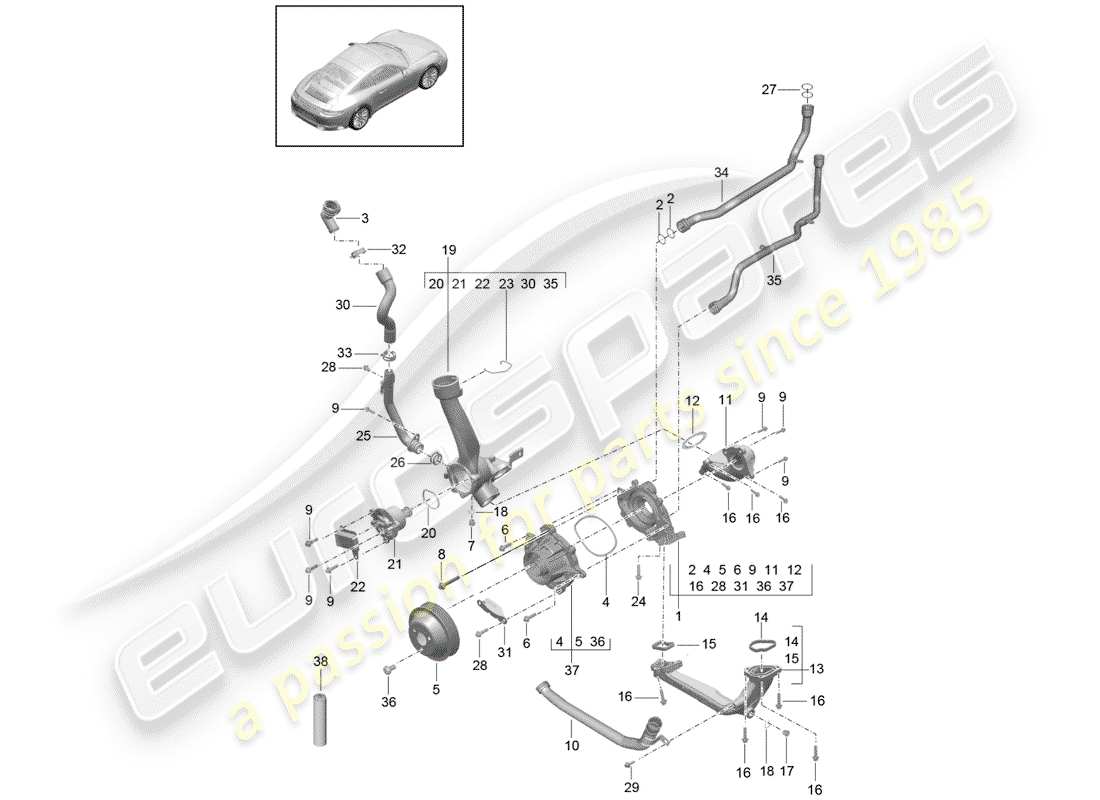 porsche 2017 (991-2) water pump part diagram