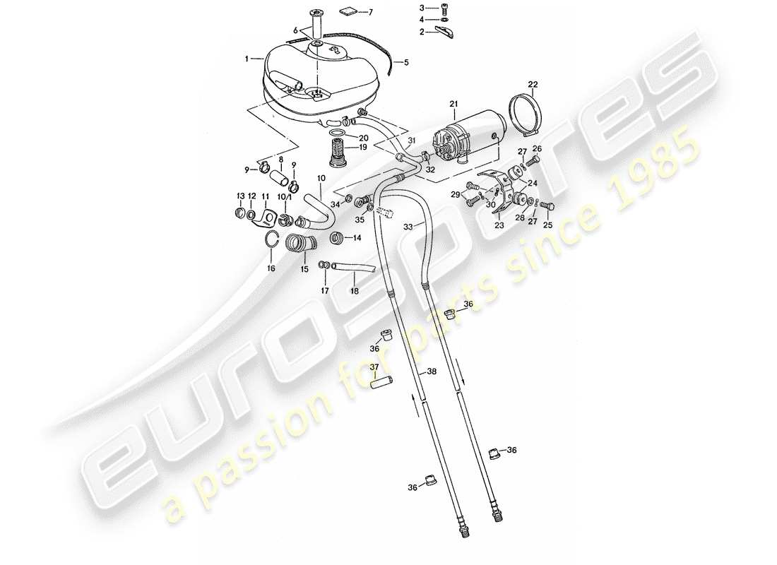 porsche 911 turbo (1975) fuel system - for vehicles with - aluminium auxil. support part diagram
