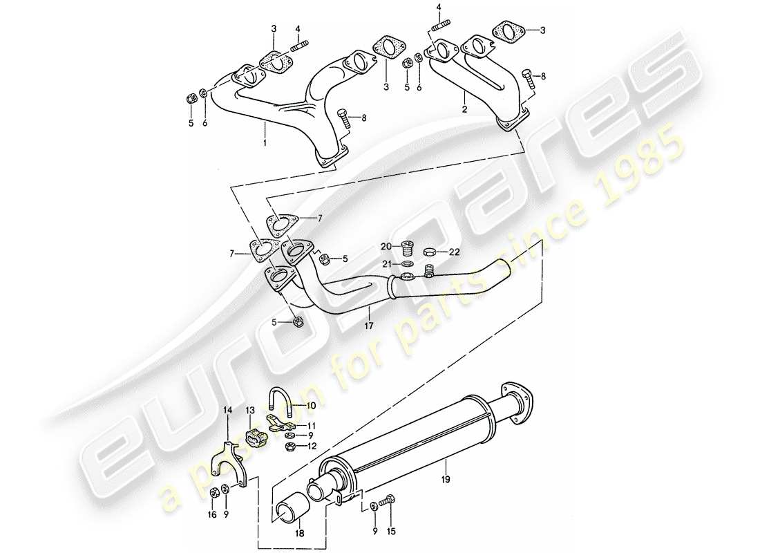 porsche 1986 (944) exhaust system - exhaust silencer, front part diagram