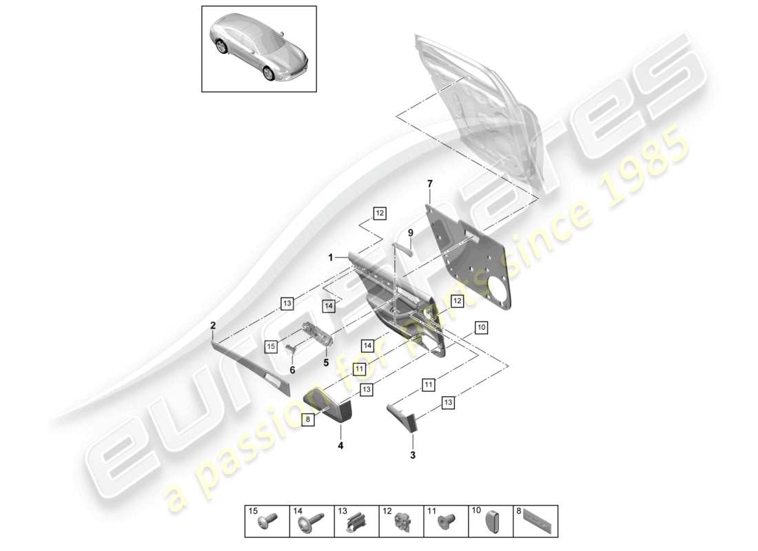 porsche 2020 (panamera 971-1) door panel rear alcantara parts diagram