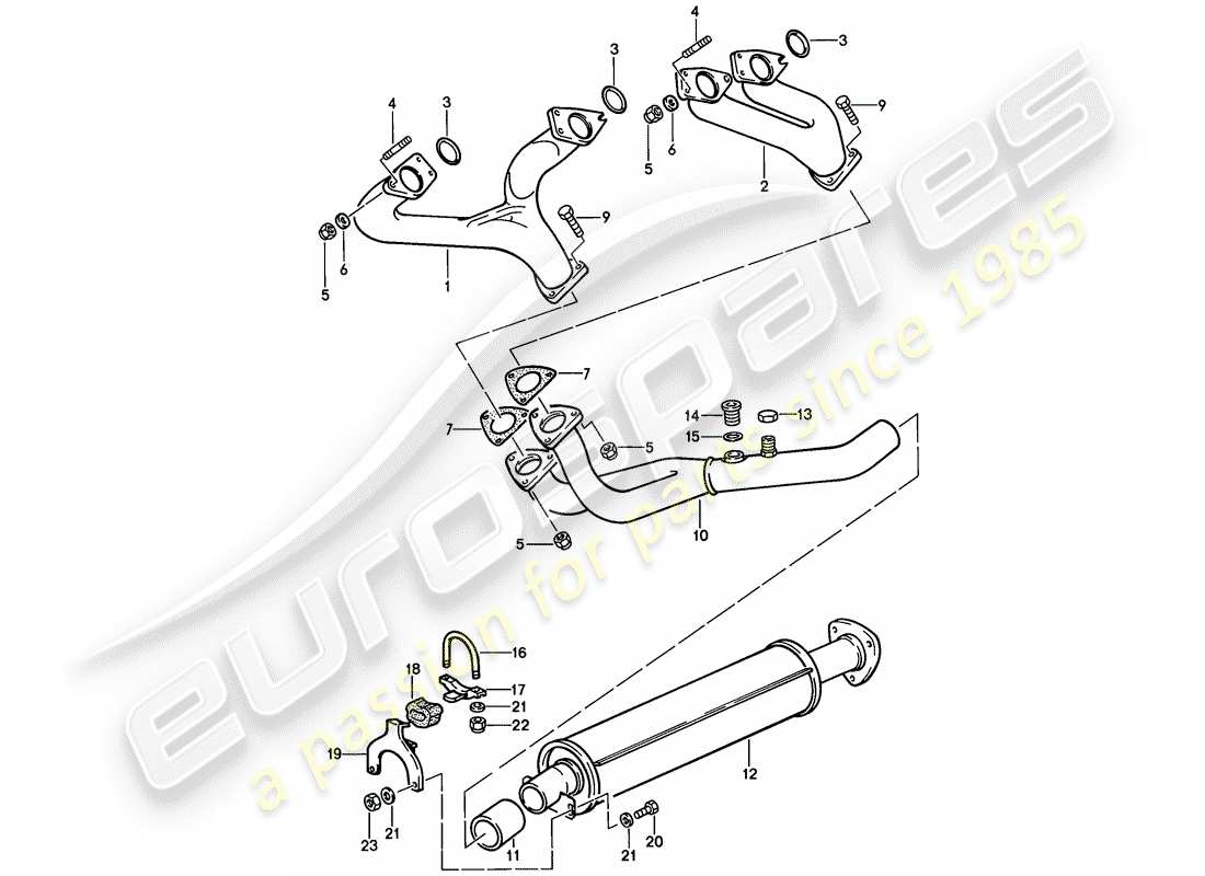porsche 1988 (944) exhaust system - exhaust silencer, front parts diagram