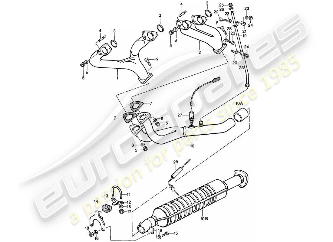 porsche 1988 (944) exhaust system - catalyst part diagram