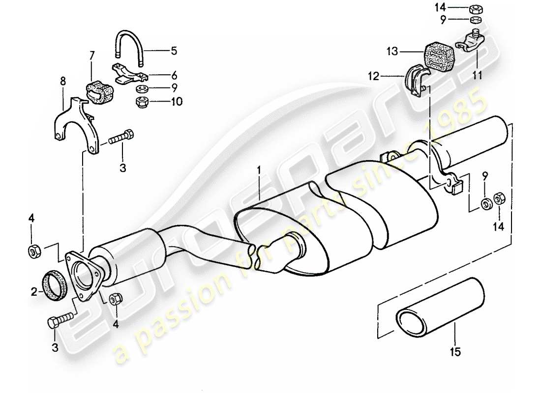 porsche 1991 (944) exhaust system - exhaust silencer, rear part diagram