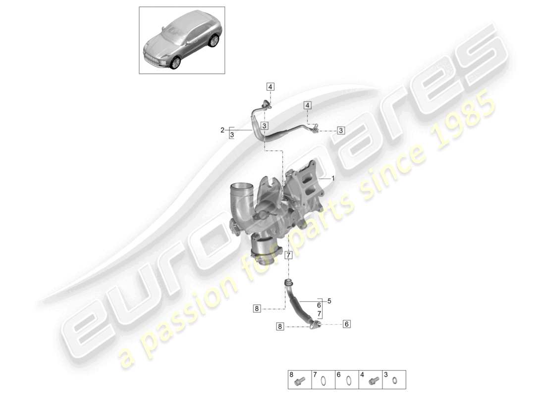 porsche 2019 (macan) oil pressure line for exhaust gas turbocharger part diagram