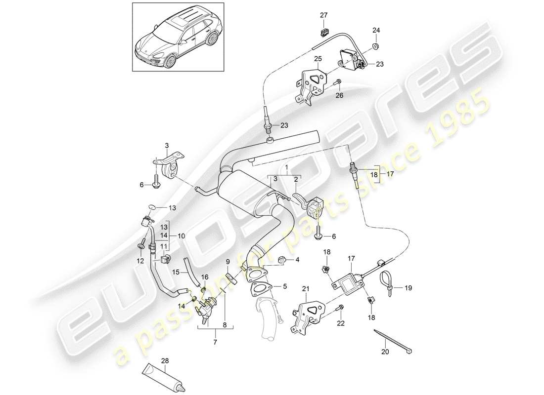porsche 2015 (cayenne e2 92a) exhaust system part diagram