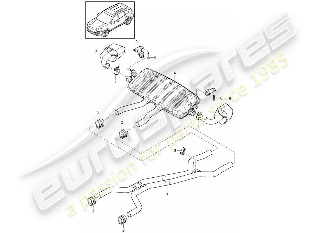 porsche 2013 (cayenne e2 92a) exhaust system part diagram
