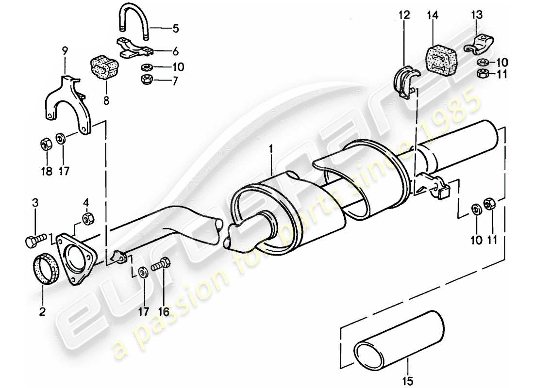 porsche 924s (1986) exhaust system - exhaust silencer, rear part diagram