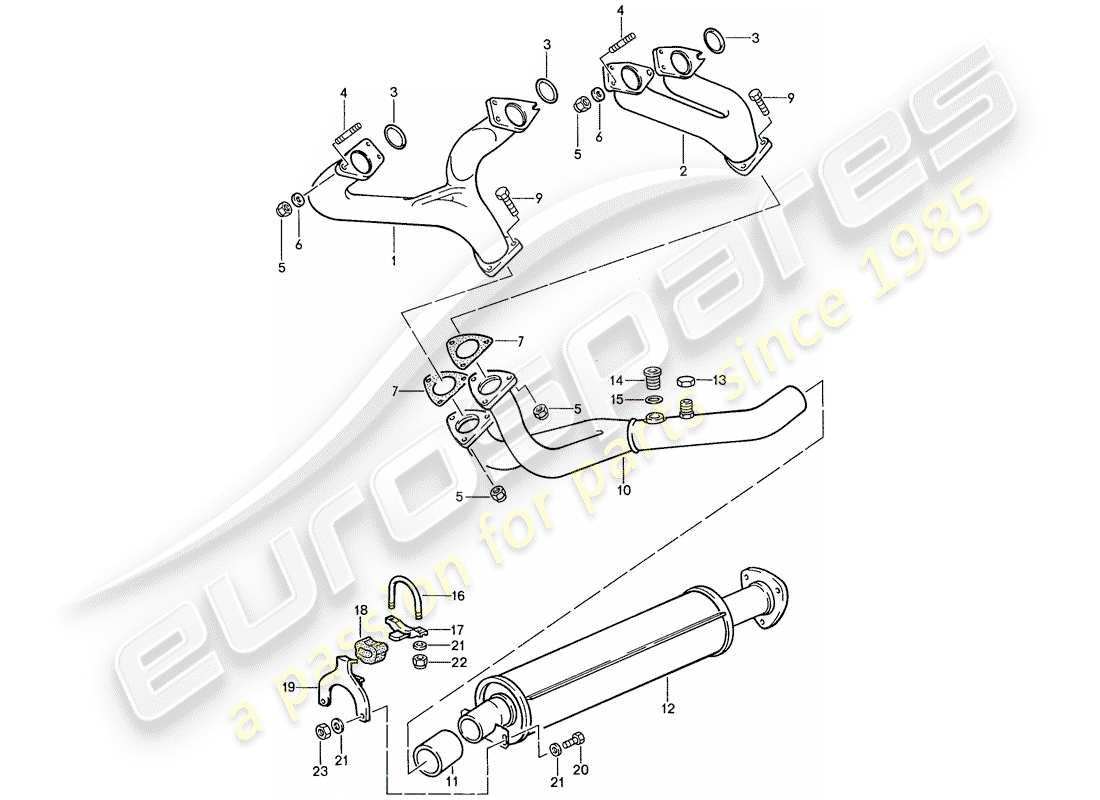 porsche 1991 (944) exhaust system - exhaust silencer, front part diagram