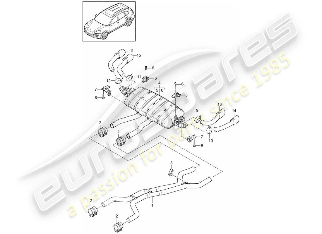 porsche 2013 (cayenne e2 92a) exhaust system part diagram