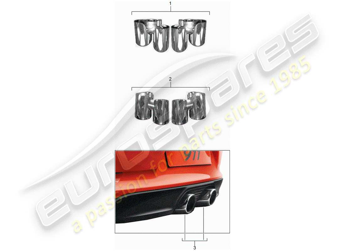 porsche 2014 (tequipment 98x/99x) exhaust pipe tips part diagram