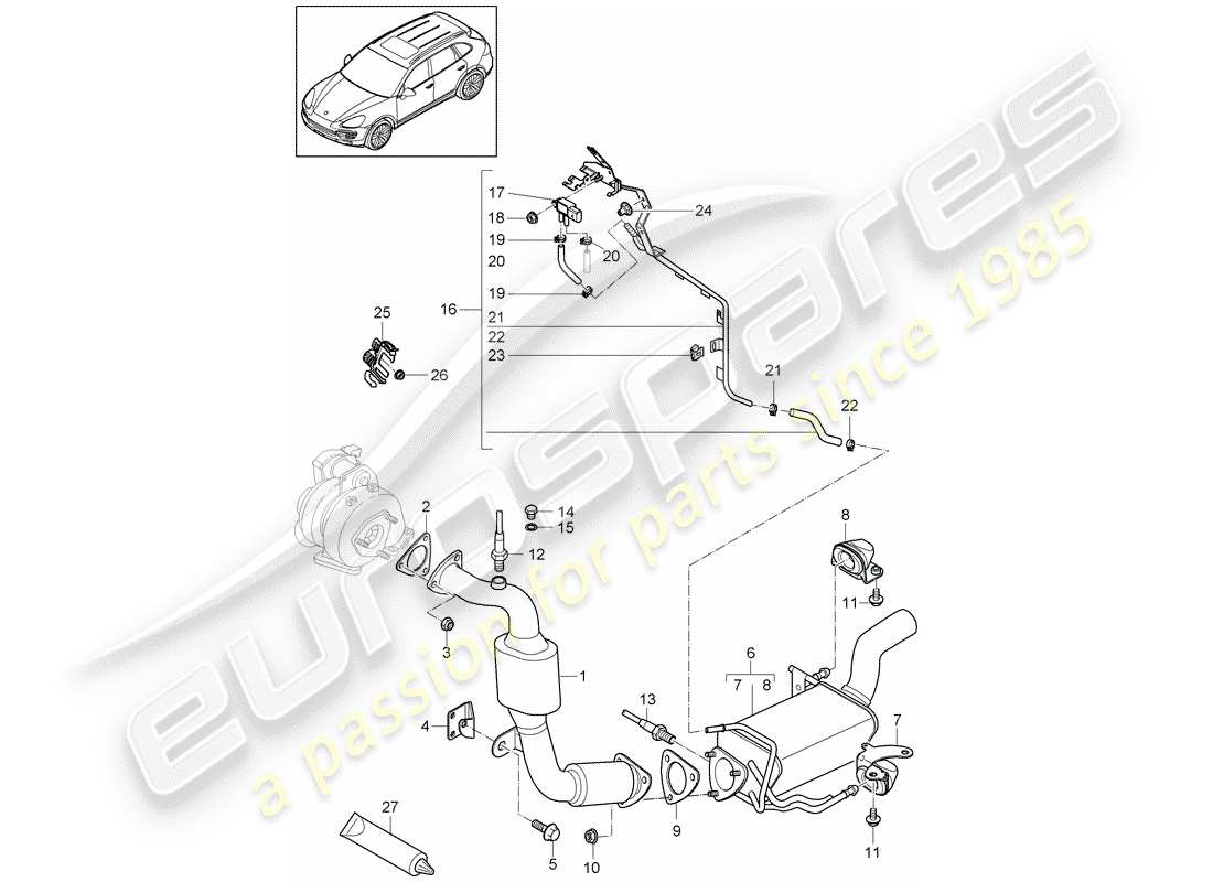 porsche 2011 (cayenne e2 92a) exhaust system part diagram