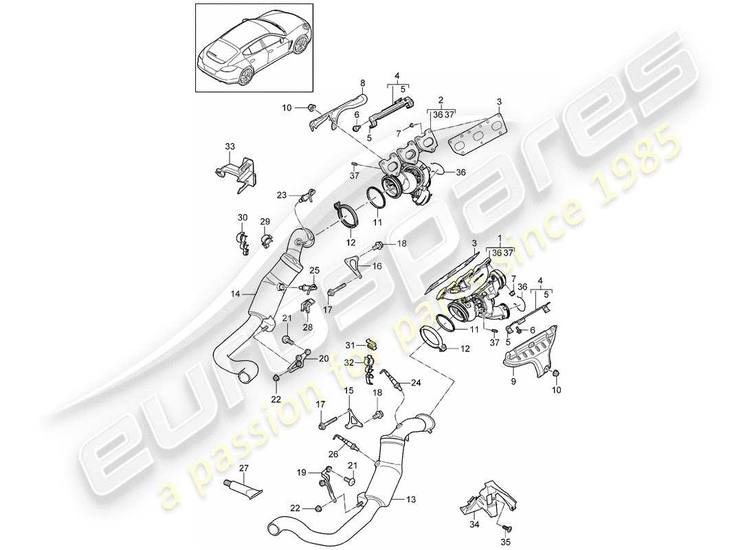 porsche panamera 970 (2014) exhaust system part diagram