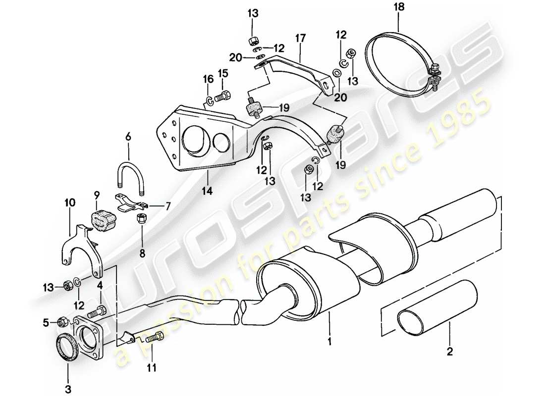porsche 1977 (924) exhaust system - exhaust silencer, rear part diagram
