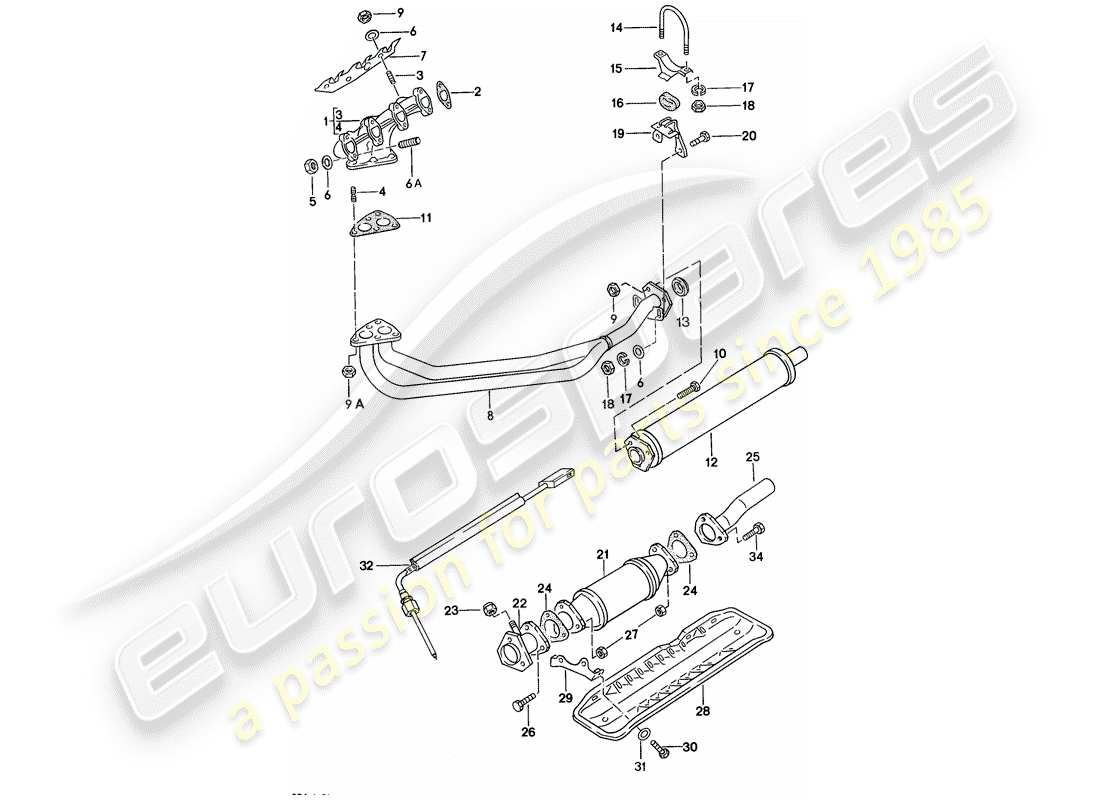 porsche 1977 (924) exhaust system - exhaust silencer, front part diagram