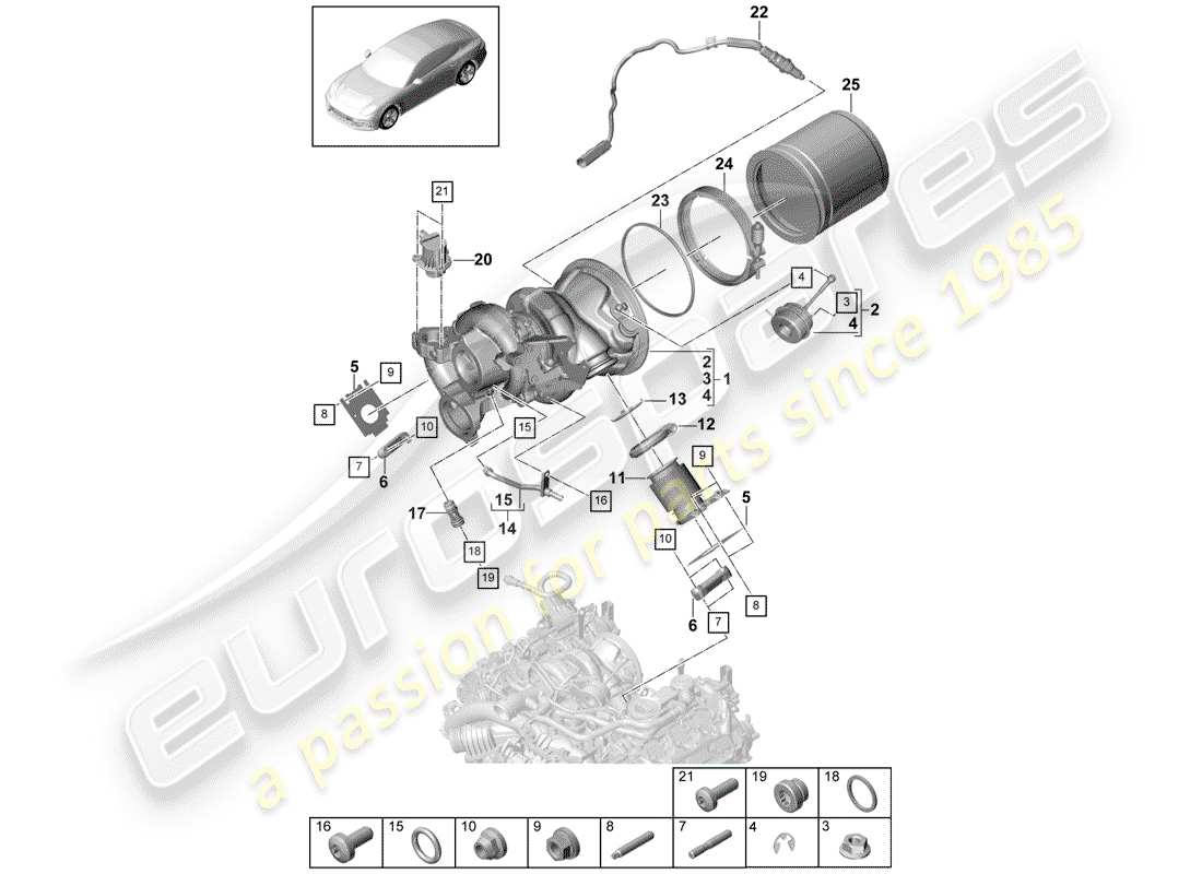porsche 2020 (panamera 971-1) exhaust gas turbocharger part diagram