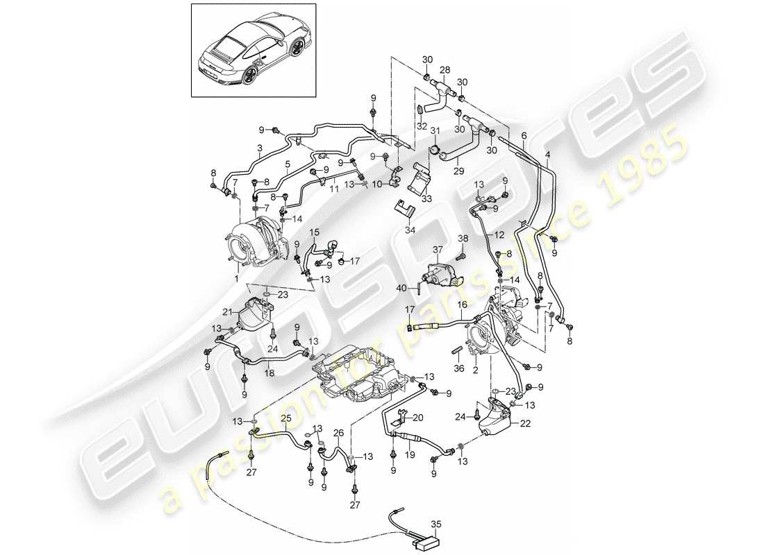 porsche 911 t/gt2rs (2012) exhaust gas turbocharger part diagram