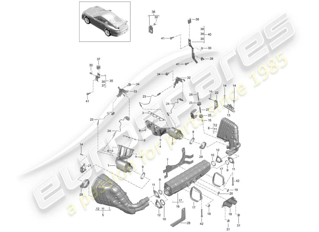 porsche 991r/gt3/rs (2018) exhaust system part diagram