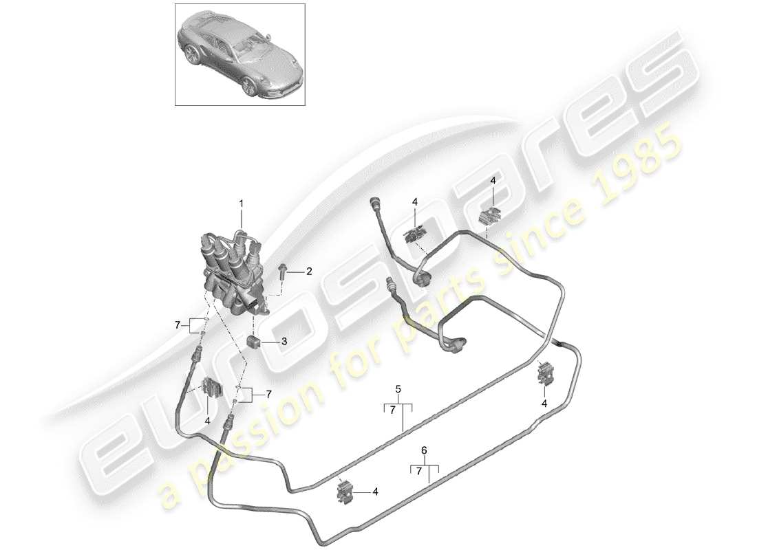porsche 2020 (991-2 turbo) hydraulic line part diagram
