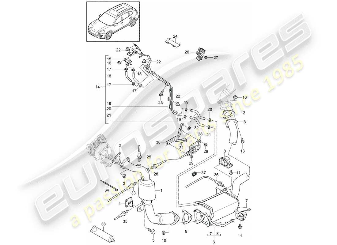 porsche cayenne e2 (2013) exhaust system part diagram