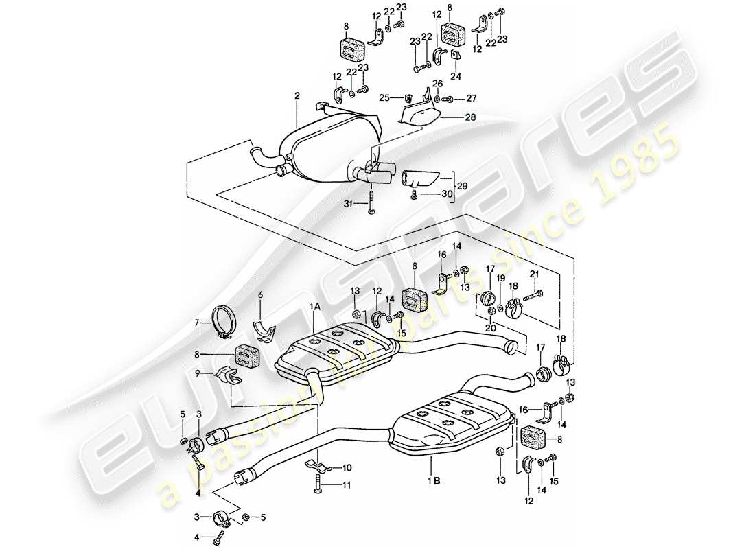 porsche 1984 (928) exhaust system - muffler - exhaust part diagram