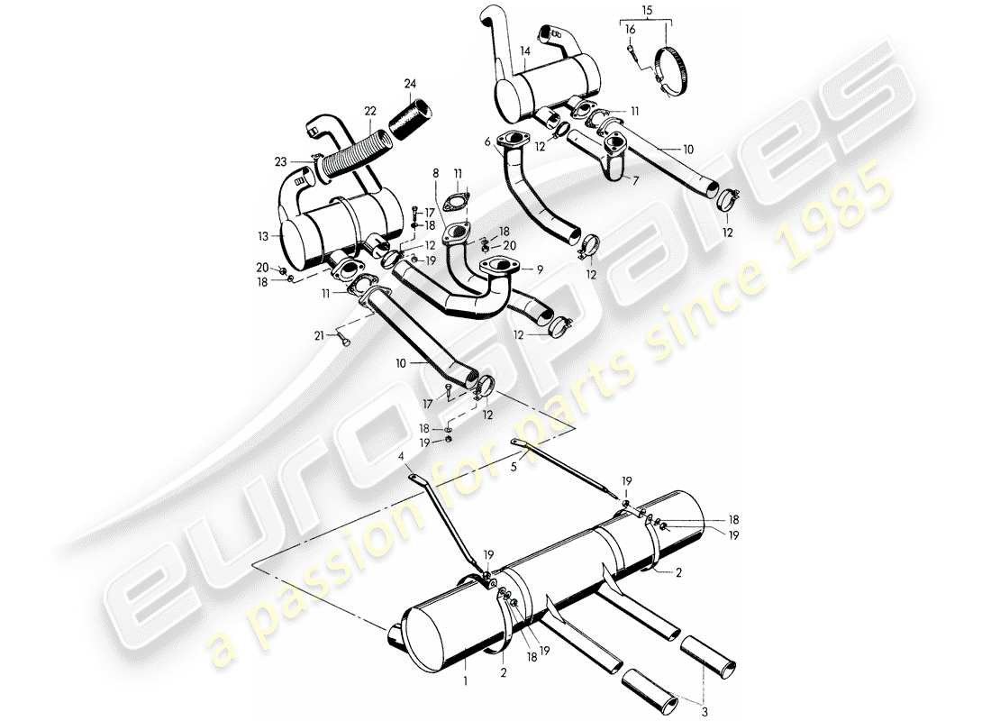 porsche 1952 (356/356a) exhaust system - m 90 501 >> 91 000 part diagram