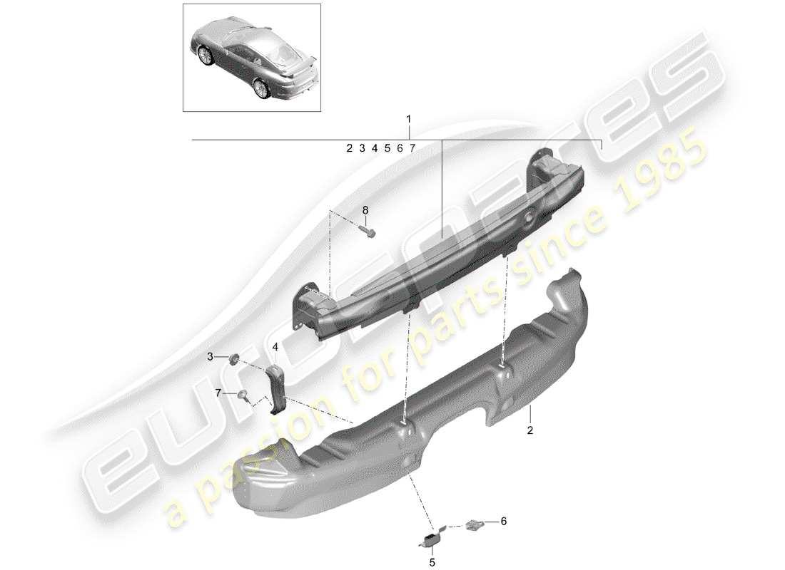 porsche 2014 (991-1 r/gt3/rs) bumper bracket part diagram